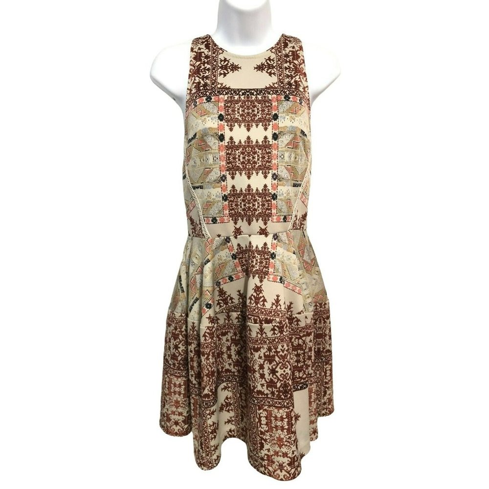 Mossimo Dress Sleeveless Skater Burgundy Cream Boho Aztec